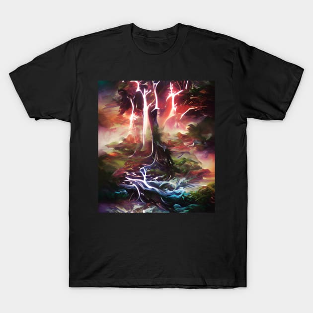 Lightning Tree Forest T-Shirt by King Leo Designs